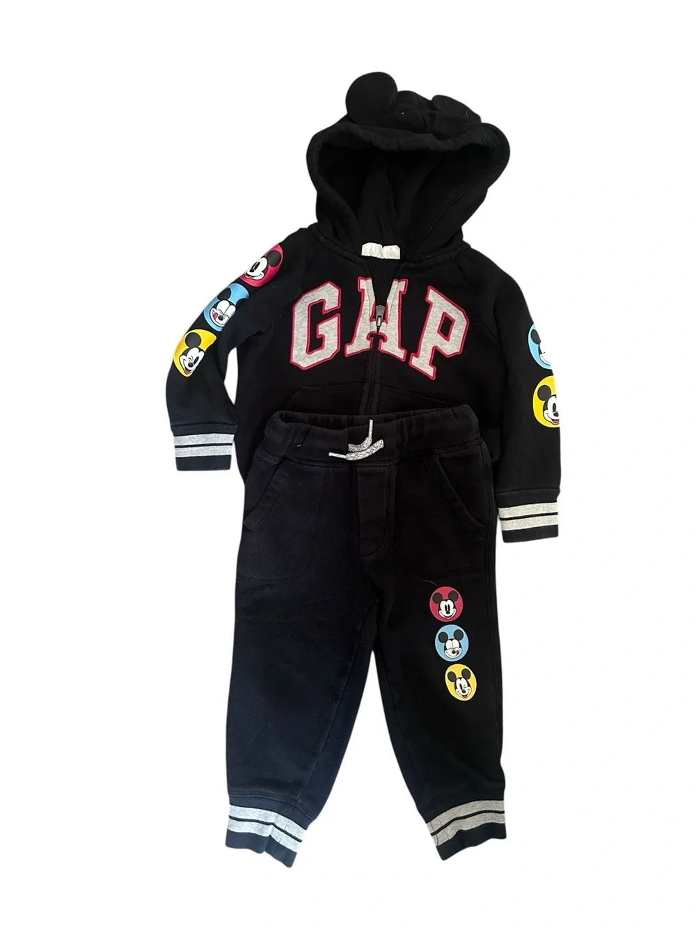Gap x Disney Toddler Zip-Up Hoodie and Sweatpant Set Black Mickey Mouse Size 2T